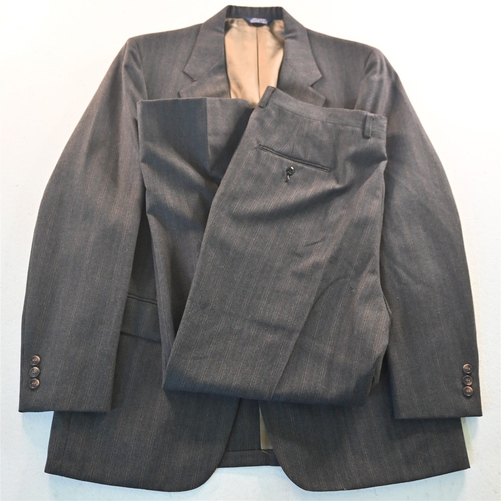 Cricketeer 42R 34x30 Brown Striped‎ USA Made Slim Mens Jacket Pants Suit